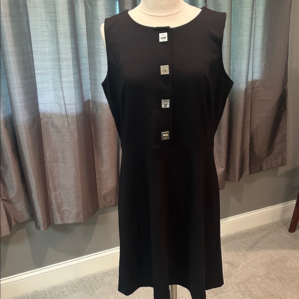 Tommy Hilfiger Black Midi Dress with Silver Accents sz 12 NEW